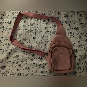 Pink Corduroy Crossbody Bag